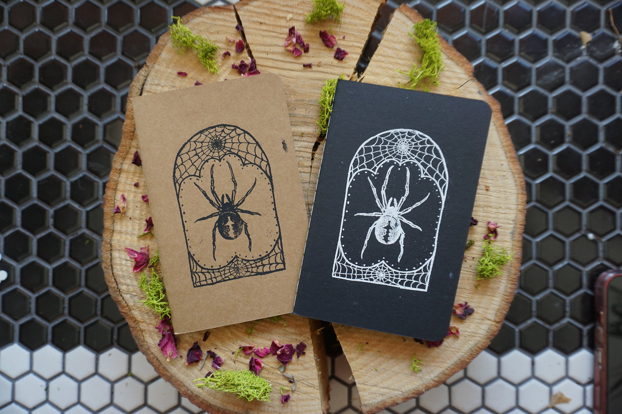Black Widow Spider Mini Notebook - Hand Printed