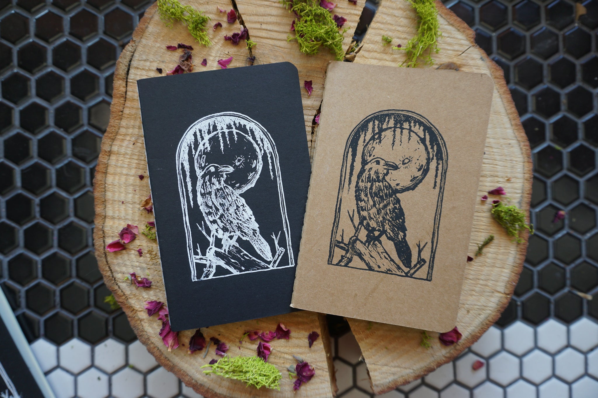 Crow Moon Mini Notebook - Hand Printed