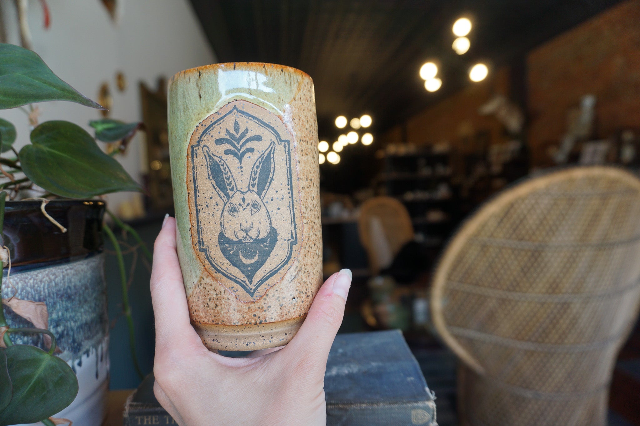 14oz Rabbit Tumbler in Green & Spice Glaze