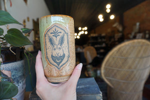 14oz Rabbit Tumbler in Green & Spice Glaze