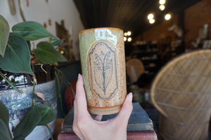 14oz Lily of the Valley Tumbler in Green & Spice Glaze 1