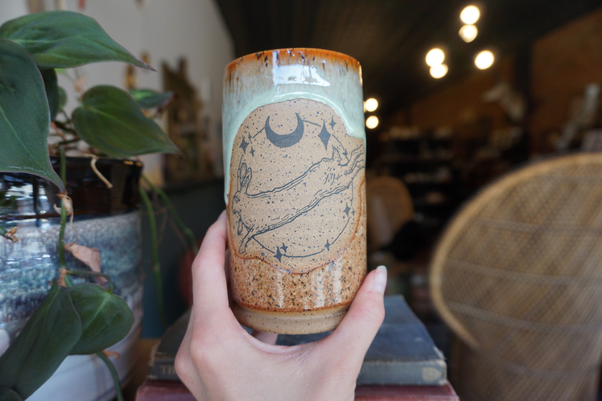 14oz Rabbit Moon Tumbler in Seafoam & Spice Glaze