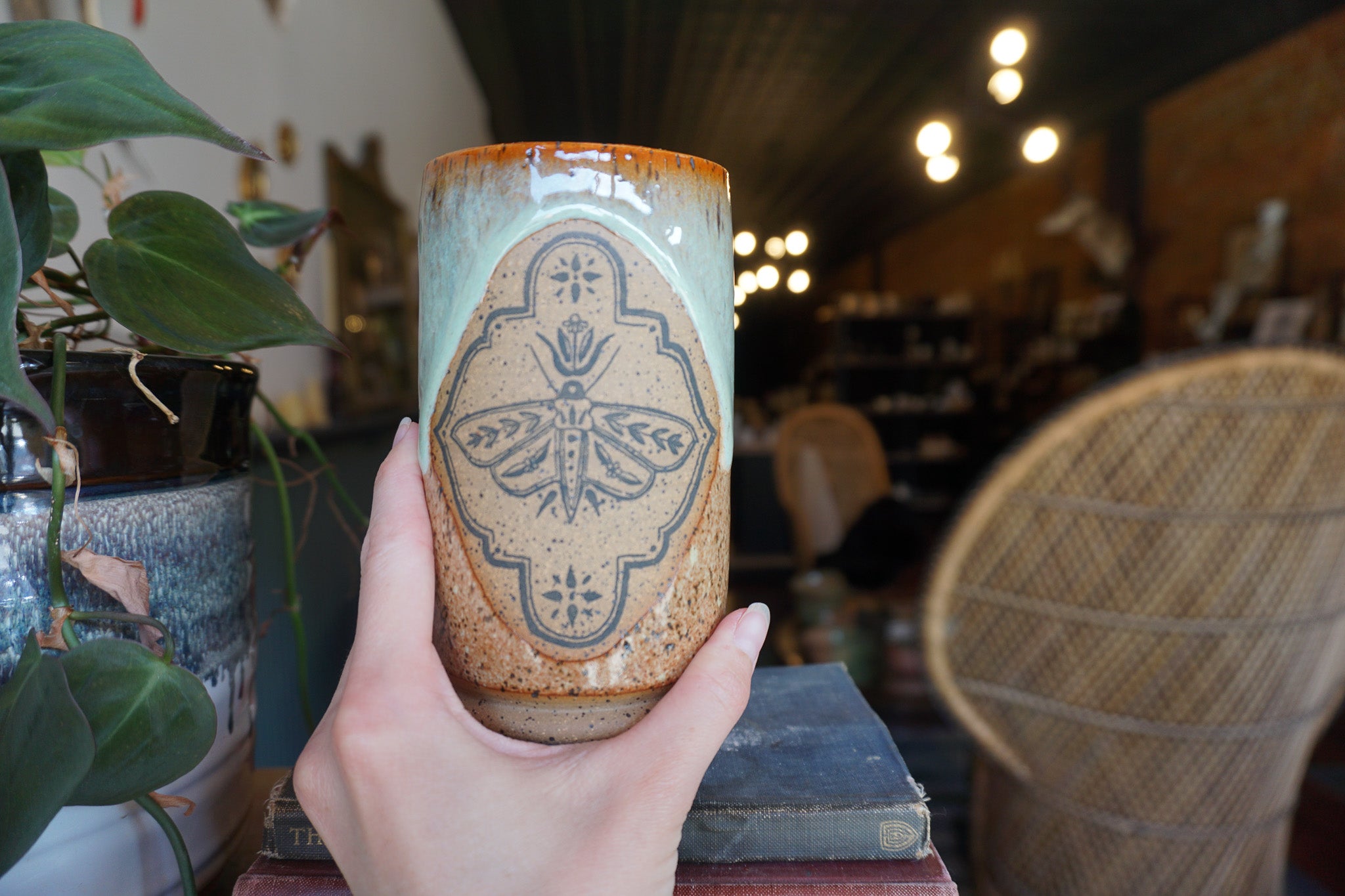 14oz Moth Frame Tumbler in Seafoam & Spice Glaze