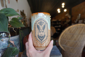 14oz Rabbit Tumbler in Seafoam & Spice Glaze